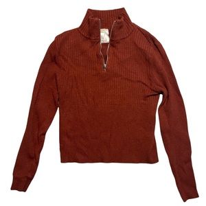 PHLO rust orange ribbed cropped quarter zip sweater size XS excellent condition